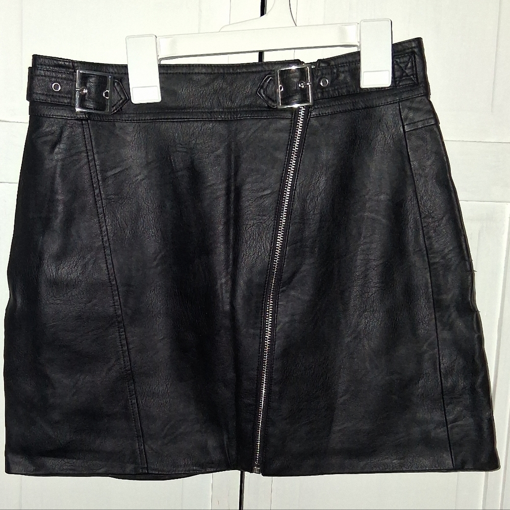 Faux Leather Mini Skirt with Asymmetrical Zip